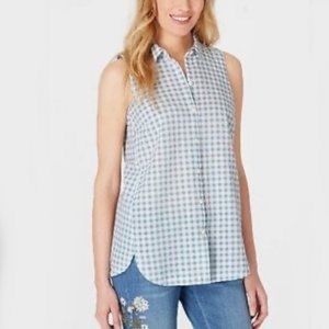 J.Jill Gingham Blue Sleeveless Button Down Shirt Size Large